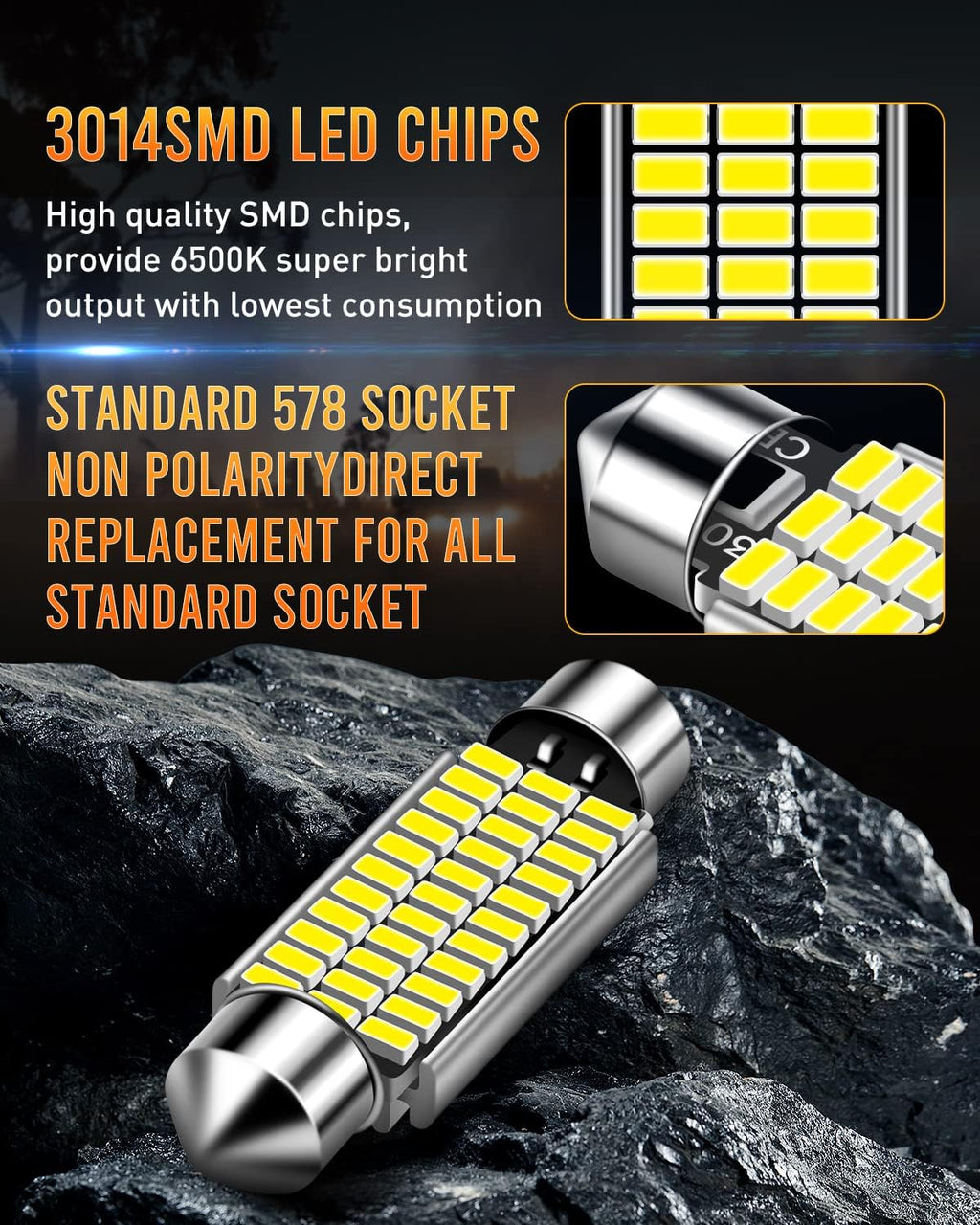 211-2 578 Led Bulbs 569 41mm 42mm 1.65in 6500k White Super Bright Interior Led Festoon Bulb for Car Map Light Dome Light,Pack of 5