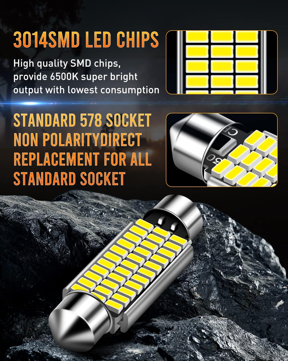 211-2 578 Led Bulbs 569 41mm 42mm 1.65in 6500k White Super Bright Interior Led Festoon Bulb for Car Map Light Dome Light,Pack of 5