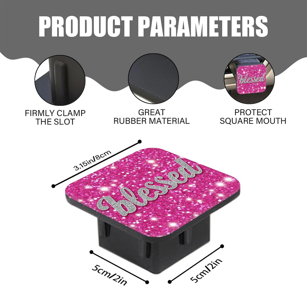 Hitch Receiver Cover 2" Pink Glittery Blessed Trailer Hitch Cover Tube Cap Rubber Universal 2 Inch Receiver Plug for Pickups Trucks Cars Suvs