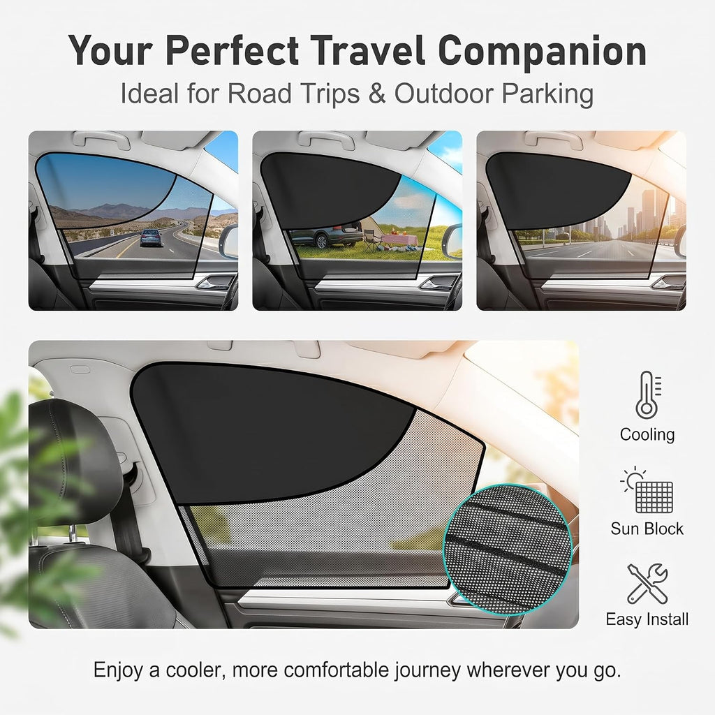 2 PCS Window Sun Shades, Half Blackout See-Through Side Front Window Cover, Double Layer Heat Glare Block Protector, Fit for Driver Passenger (Black)