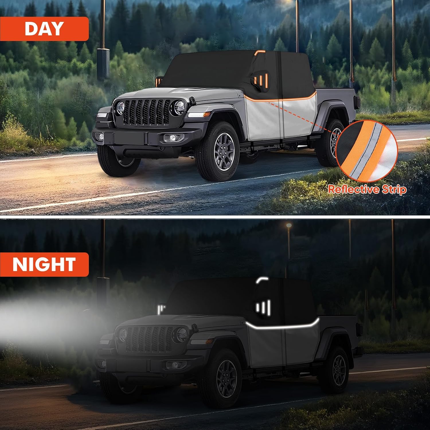 Cab Cover for Jeep Gladiator JT 2019-2026 - All Weather Waterproof Gladiator Half Car Cover,Outdoor Jeep Cab Cover Rain Covers for Sun Snow UV Protection with Door Zipper Windproof Straps