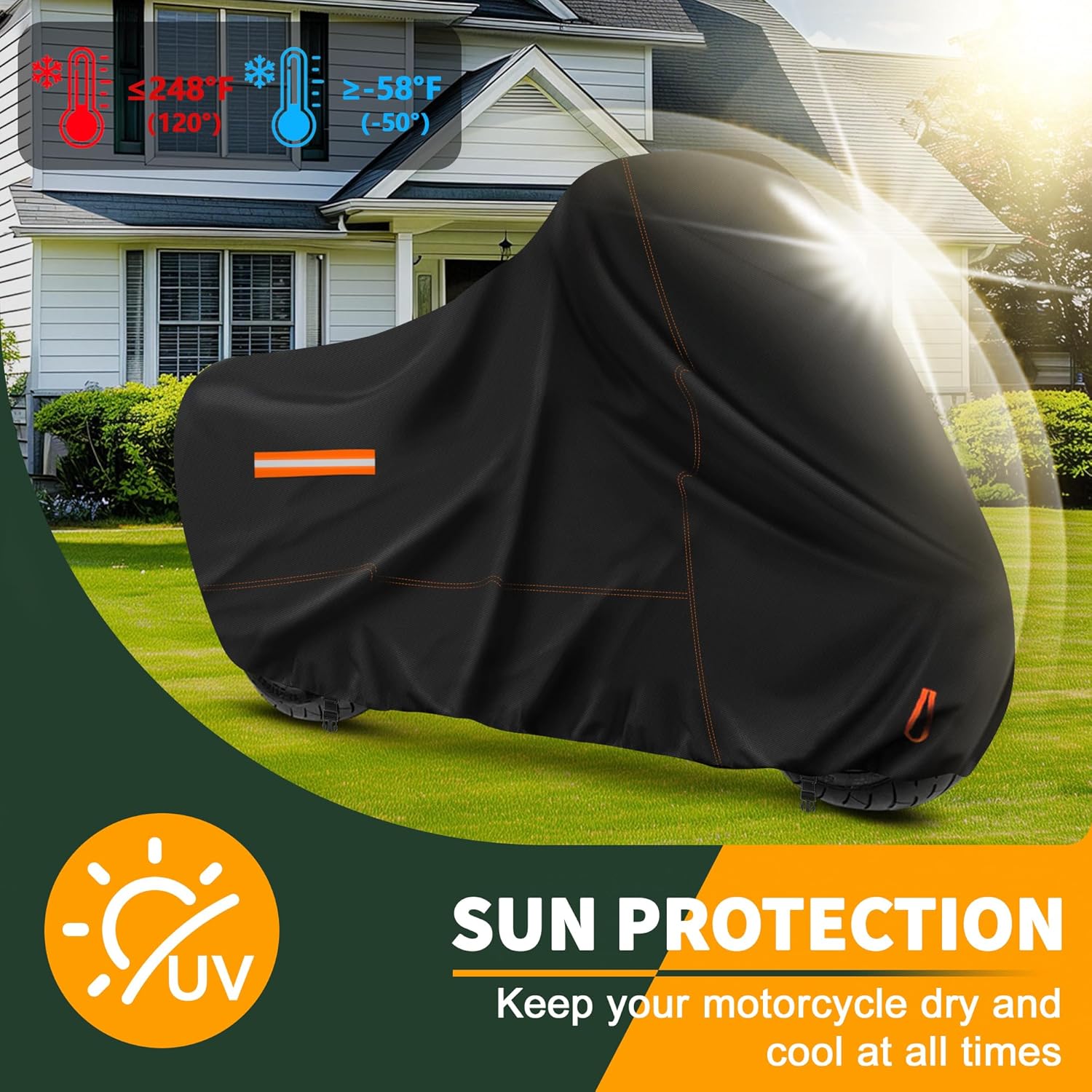 Enzeno Motorcycle Cover 210D Oxford Fabric Motorcycle Covers Waterproof Outdoor Windproof Dustproof Moped Cover with snap Fastener 245x105x125cm Motorcycle tarp Motorbike Cover Black