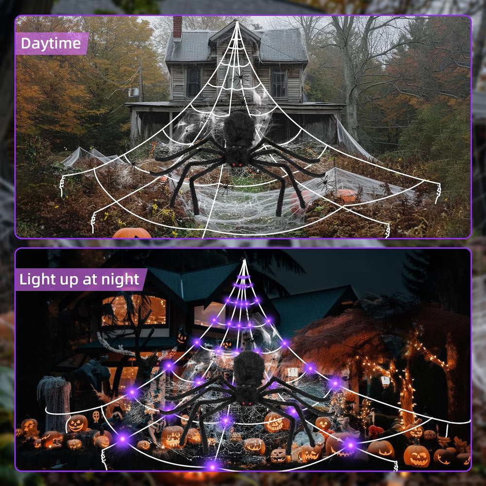 Spider Webs Halloween Decorations Outdoor Lights, 250 LED 16.4ft Halloween Sp...