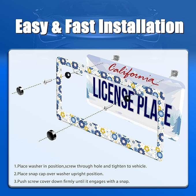 White Blue Hippie Flowers License Plate Frame Colorful Floral License Plate - Image 3