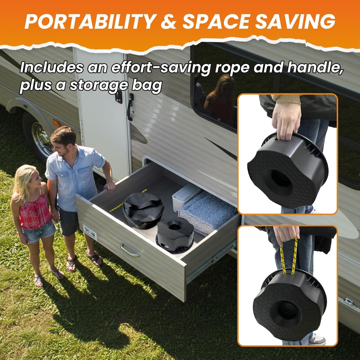 HOXWELL RV Trailer Jack Block with Bag, Camper Stabilizer Blocks for Travel Trailer, Use for Any Tongue Jack, Post, Foot, 5th Wheels, Round or Square or Scissor Stabilizer, 1 PC