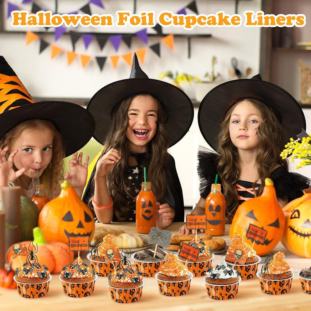 200 Set 5 oz Foil Baking Cup with Lid, Halloween, Orange