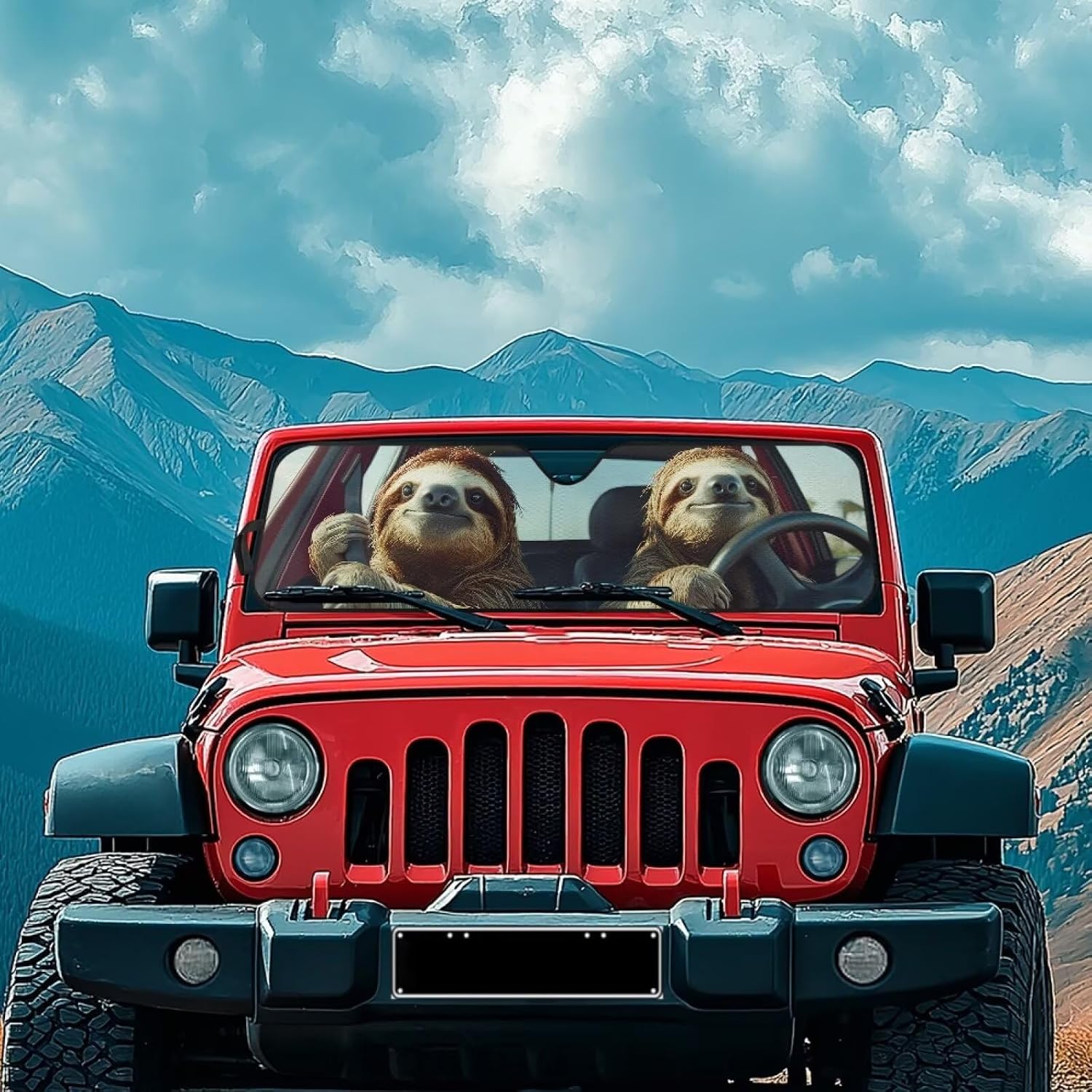 Tuoxiukan Sloth Car Sun Shade Windshield for Jeep Wrangler TJ JK Funny Car Front Windshield Sun Blocker Reflect Heat and UV Rays That Keeps Vehicle Cool