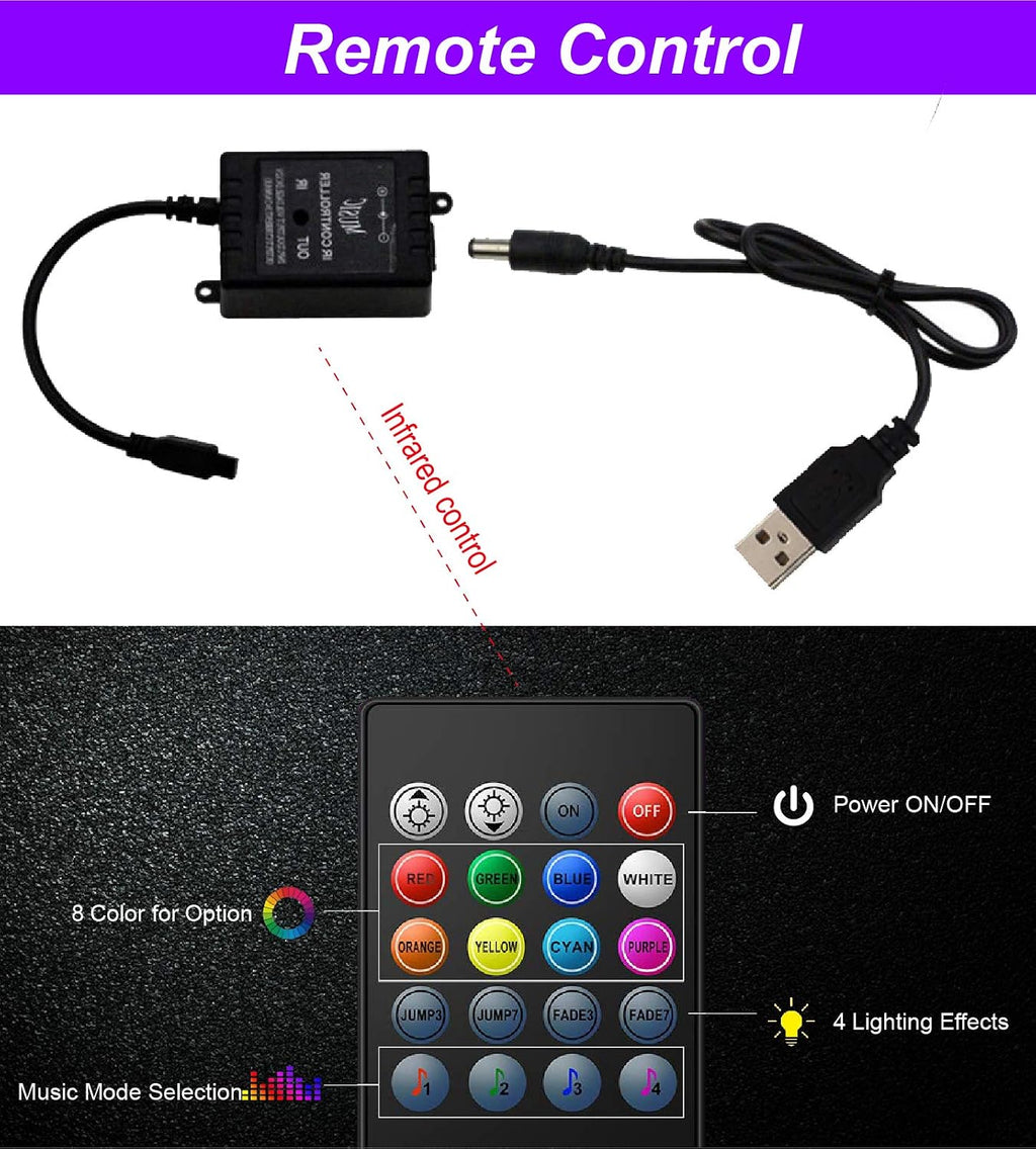 Led Interior Car Lights, Controller Led Lights for Cars, Multicolor Music Underglow Lighting Kits with Wireless Control and Sound Active Function, 4pcs 48 USB LED Interior Lights, DC 5V