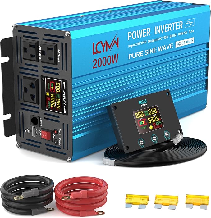 2000 Watt Inverter Pure Sine Wave DC 24V to 110V/120V AC Power Inverters by LCYMW