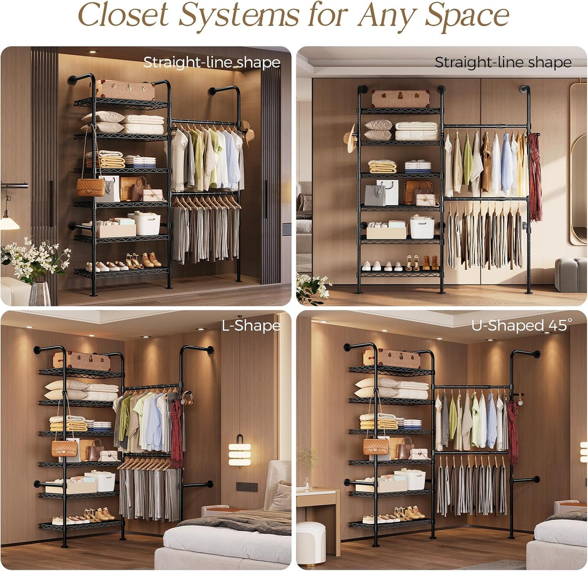 wall mounted closet system, heavy duty 2-row clothes showing dimensions