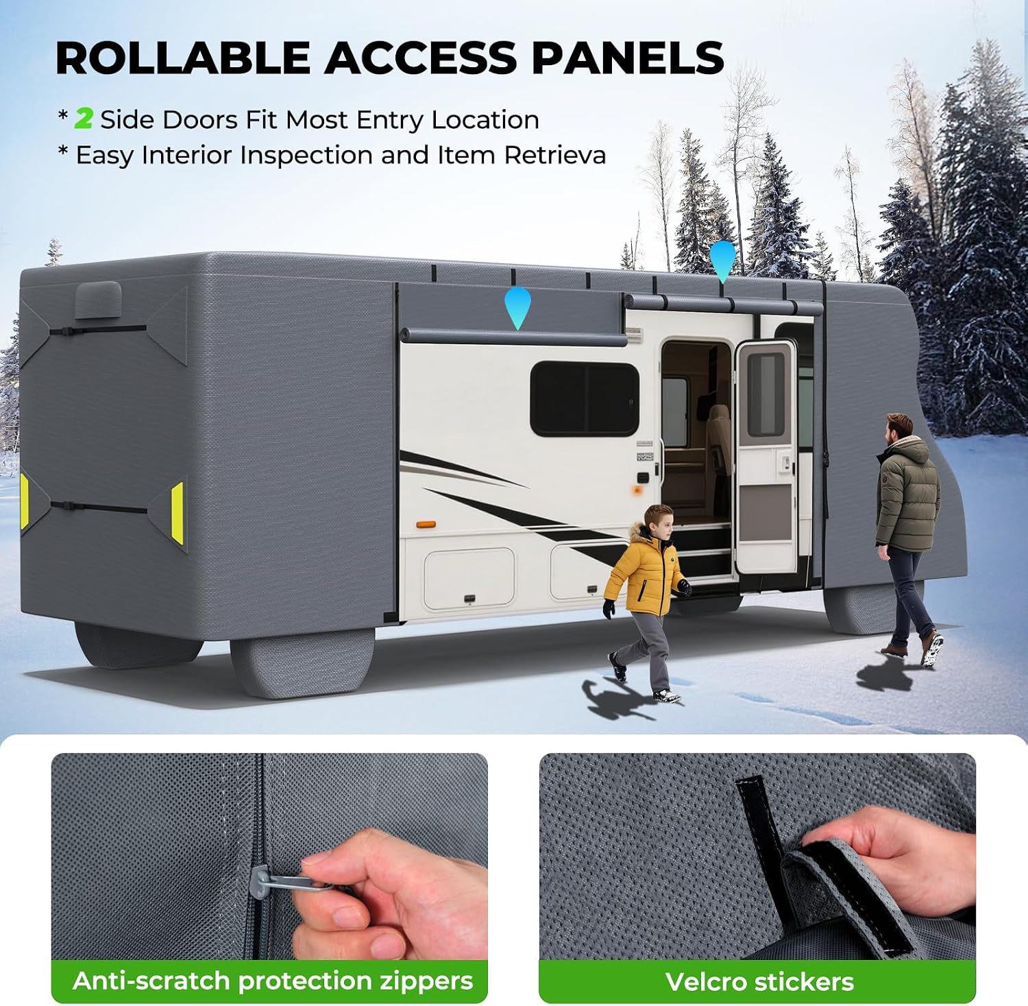 Fonzier Class C RV Cover 29-32ft, 7 Layer Top Heavy Duty Camper Cover, Extra-Thick Waterproof Windproof Anti-UV Rip-Stop Class C Motorhome Cover with 2Pcs Extra Straps, 6 Gutter Covers & 4 Tire Covers