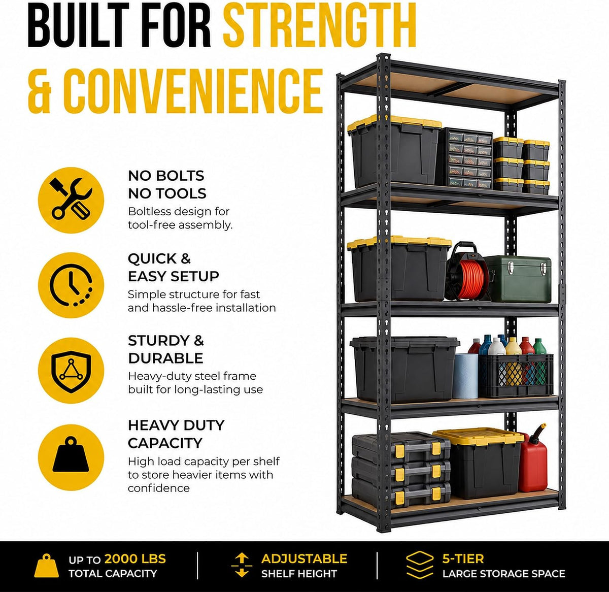 garage shelving, 36"w x 16"d x 72"h, 5-tier, side view