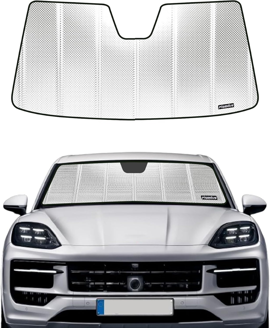 Pigenius Windshield Sun Shade for 2019-2024 Porsche Cayenne. Front Window Sunshade with Storage Bag