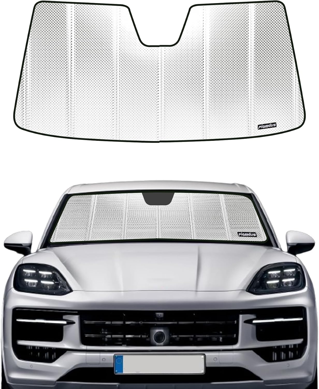 Pigenius Windshield Sun Shade for 2019-2024 Porsche Cayenne. Front Window Sunshade with Storage Bag