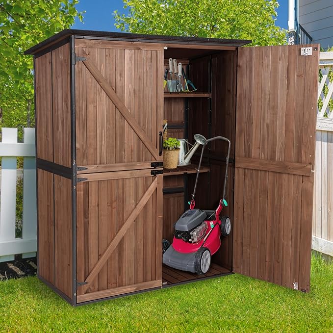 Outdoor Storage Cabinet with Adjustable Shelves, Large Metal Frame Garden Shed by Suumerpety