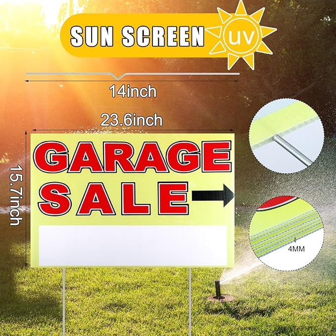 Marsui 3 Pcs Garage Sale Sign 23.6 x 15.7 Inch Double Sided Garage Sale Sign - Image 2
