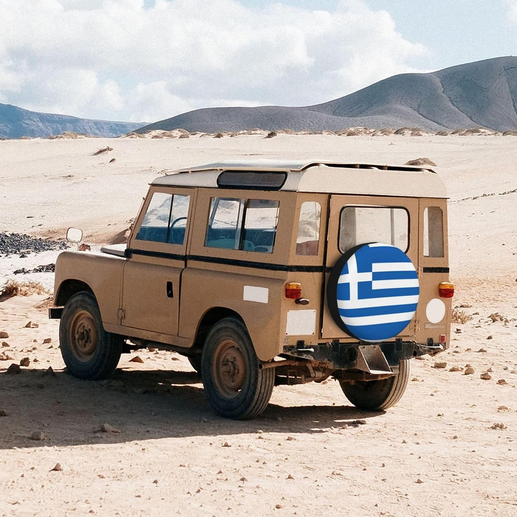 Greek Flag Print Universal Spare Tire Cover for RV, Jeep | Wheel Protector Fits Rv, Trailer, Jeep, Shield Tires From Sun, Dirt And Rain For Outdoor Storage
