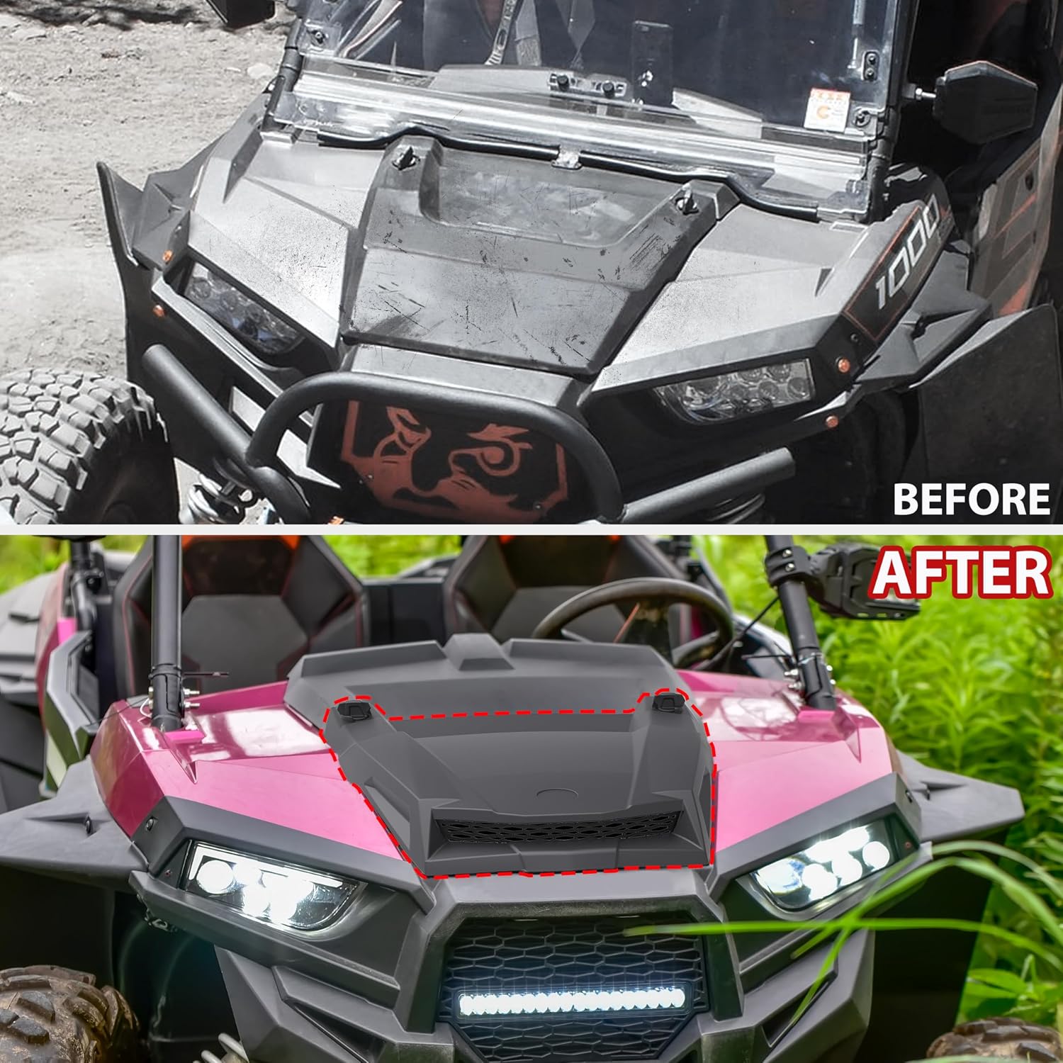 SAUTVS Turbo Hood for Polaris RZR XP 1000/ RZR 900 2014-2020 | Black PP Turbo Hood Scoop Air Intake Kit for Polaris RZR XP 900 1000 S Turbo 2014-2020 (Replace #2881467), Quick Installation