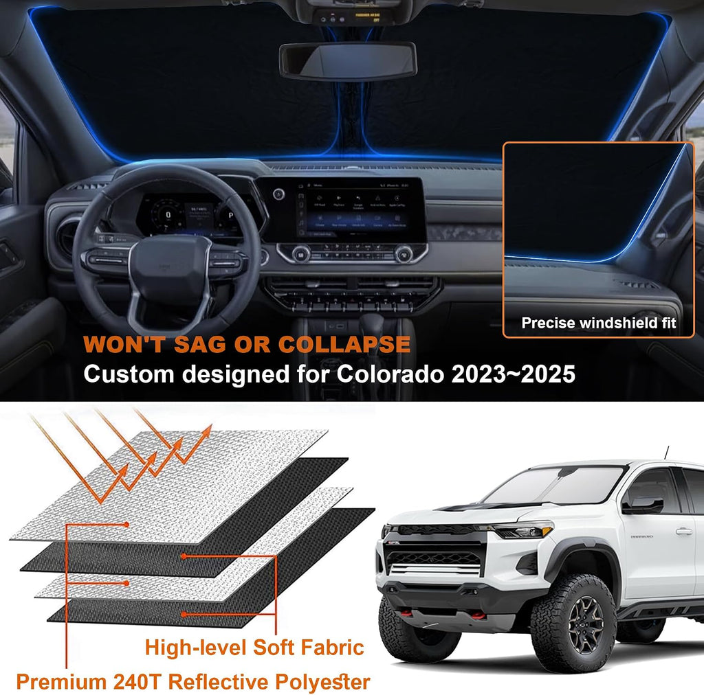 Windshield Sun Shade for Chevrolet Colorado 2023 2024 2025 2026, Foldable Front Windshield Sunshade Protector Block UV Rays for Chevy Colorado Accessories-Keep Your Vehicle Cooler