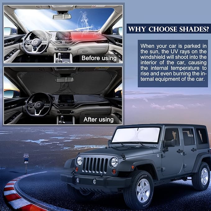 Sunshade Sun Shade for 2018-2024 2025 Jeep Wrangler JL JLu JK JKU Windshield - Image 6