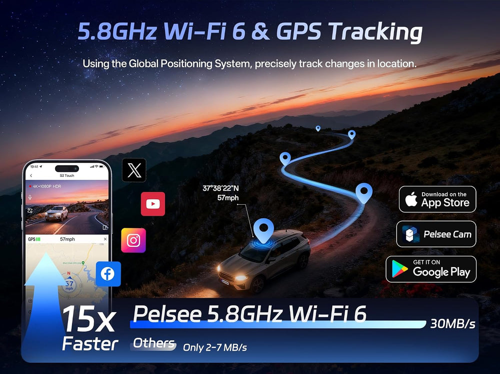 Pelsee S3 Touch 4K Dash Cam Front and Rear, STARVIS 2 Sensor, 128GB Card