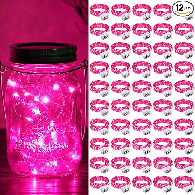 ZGWJ 50 Pack Fairy Lights Battery Operated, 7ft 20 Mini LED Fairy String Lights Silver Wire 3 Modes for DIY, Parties, Wedding, Bedroom, Halloween Christmas Decoration Pink