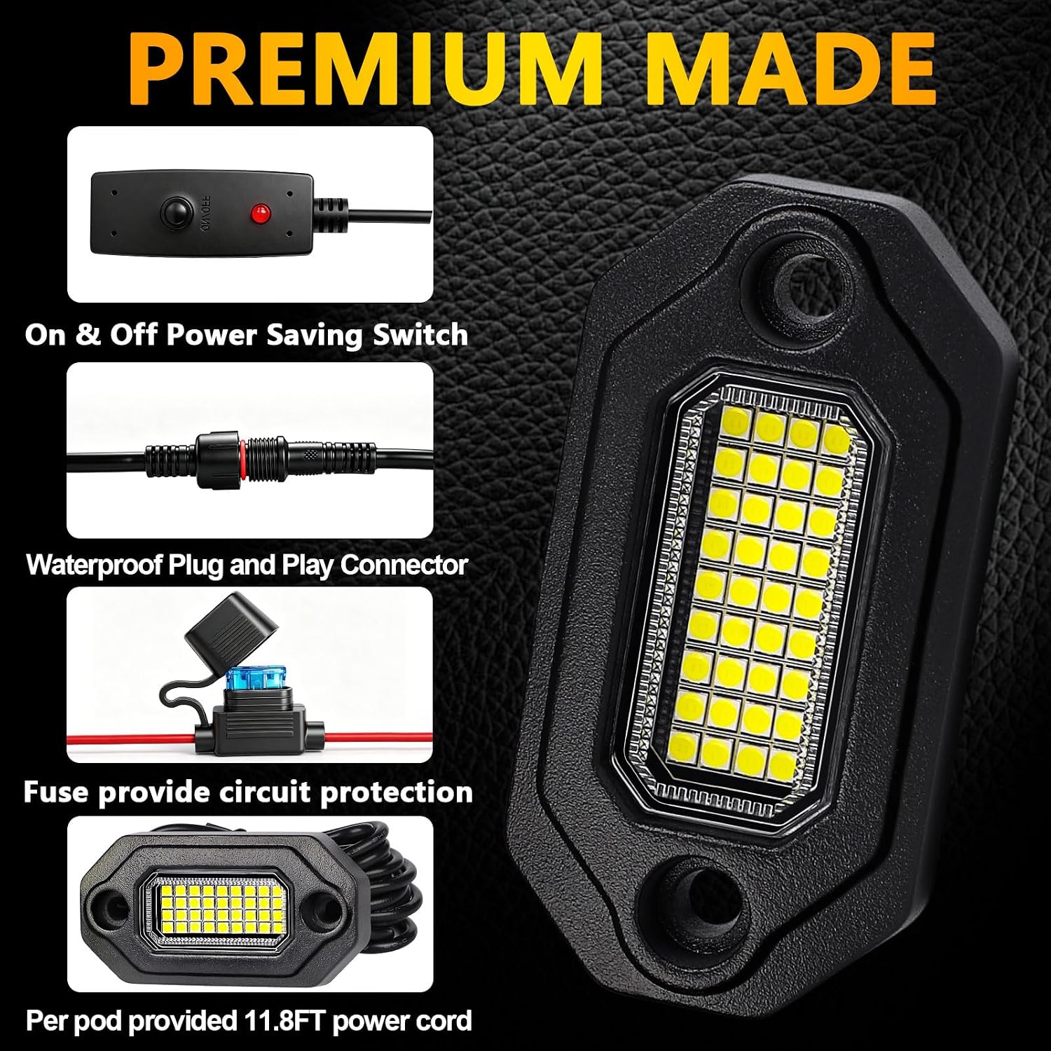 White Rock Lights,Haistyle LED Pure White Rock Lights Kit 4PCS with Switch Wire Harness Kit for Trucks UTV Off Road Boat ATV SUV Luces para Carro Super Bright High Power Light Waterproof Shockproof
