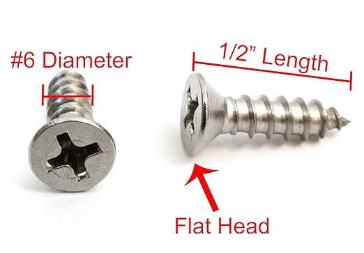 Bolt Dropper #6 x 1/2'' Stainless Steel Flat Head Phillips Wood Screw, 18-8 - Image 2