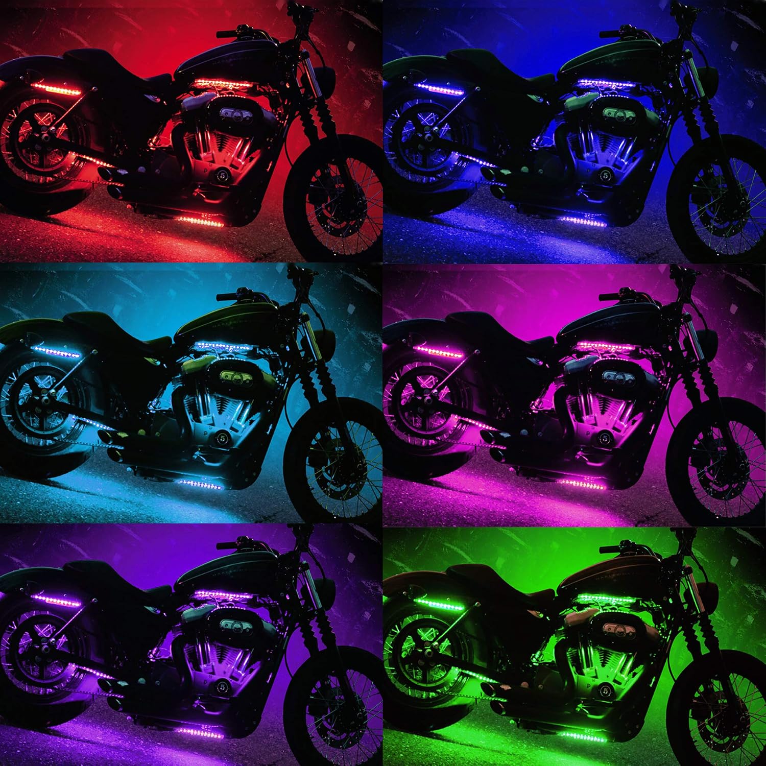 12Pcs Vehicle Motorcycle LED Light Kit Strips Multi-Color Accent Glow Lighting Neon Lights Lamp Flexible with Remote