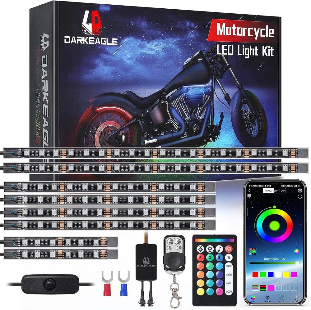 8PCS Motorcycle RGB LED Light Kits with APP/RF Remote, Multicolor Underglow L...