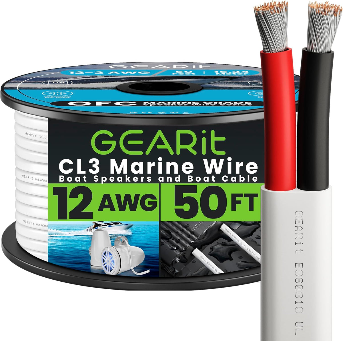 GEARit 12 Gauge Marine Wire, 12/2 AWG Marine Grade Tinned Copper Oxygen Free