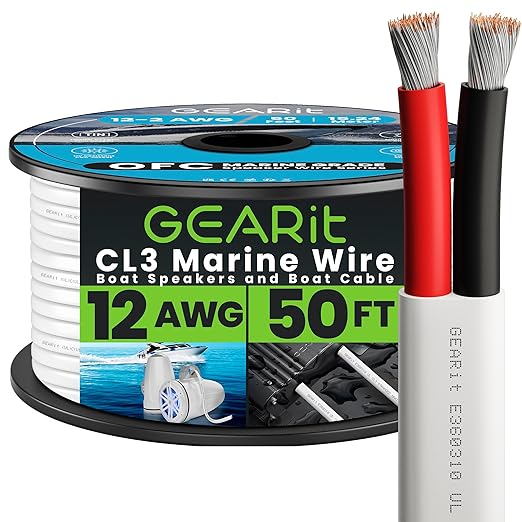 GEARit 12 Gauge Marine Wire, 12/2 AWG Marine Grade Tinned Copper Oxygen Free by GEARit