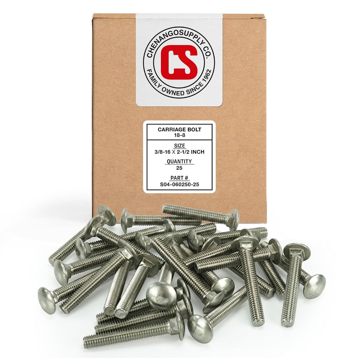 chenango supply 3/8-16 x 2-1/2" stainless carriage bolts, main product view