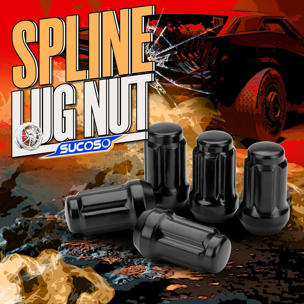 M12x1.5 Lug Nuts, 16pcs 6 Spline LugNut with Socket for Polaris RZR, ATV 12x1.5 Black Wheel LugNuts for Ranger XP 900/1000 Can Am X3 Honda Pioneer 1000 General RZR Turbo/Turbo S on UTV's Wheels