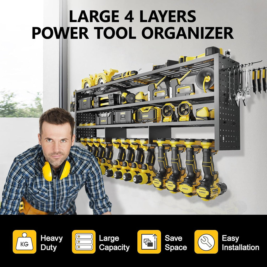 49" w large power tool organizer wall mount shown in use