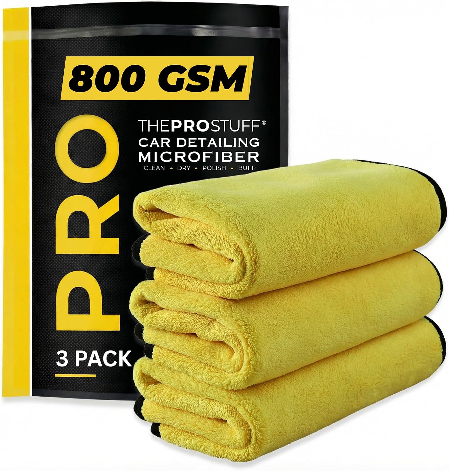 The Pro Stuff® Car Detailing Microfiber Towels - 800 GSM Thick Plush Auto Towels | Super Soft Dual-Sided for Cleaning, Washing, Buffing | Tagless, Scratch-Free, Lint Free Cloth (16"x16") (3)