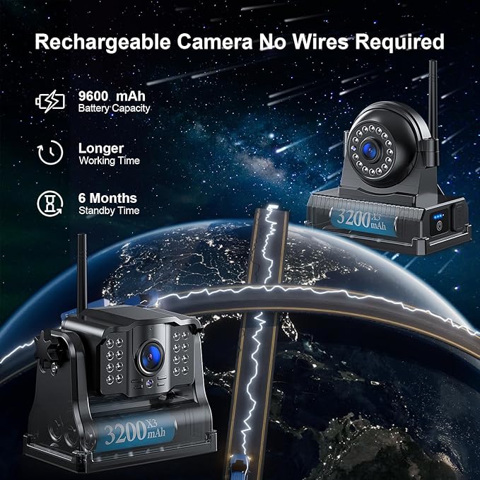 Fookoo HD 10" Magnetic Wireless Backup Camera, Rechargeable 2 Side View 1 Rear - Image 2