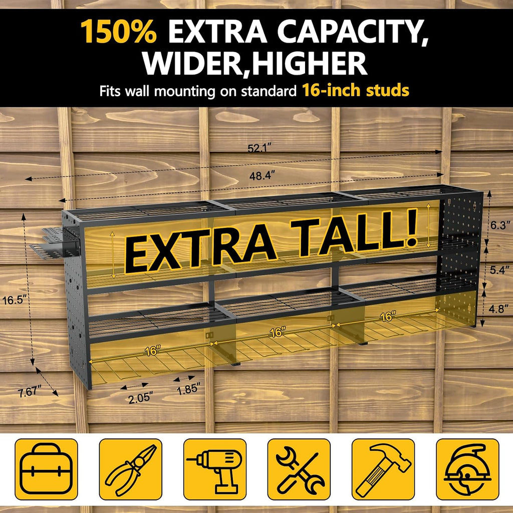 49" w large power tool organizer wall mount, close-up detail
