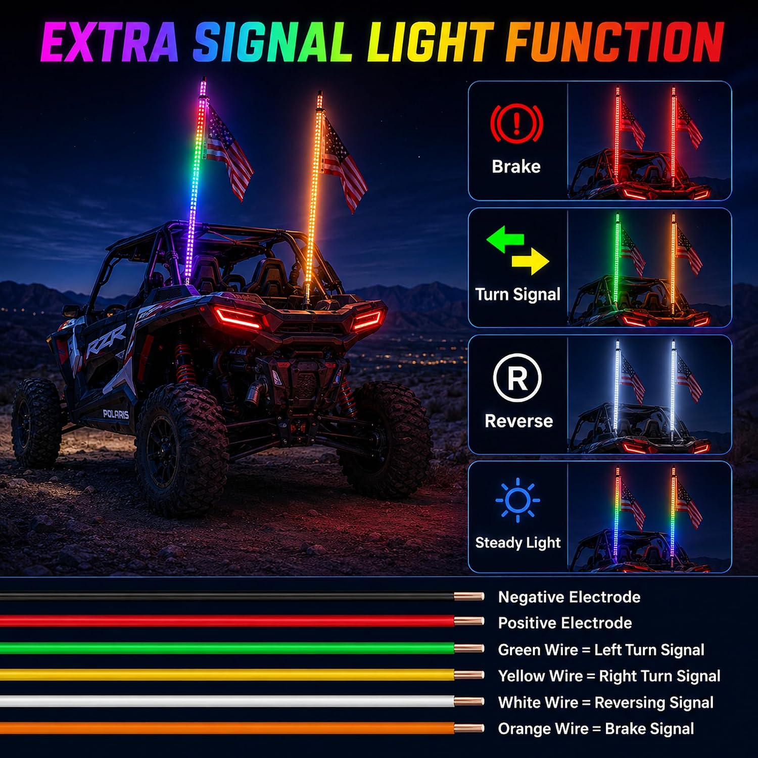 Tavaray 2FT LED Whip Lights 2-Pack with Spring Base, App & Remote Control Spiral Chasing Lighted Whips, Waterproof Off-Road Flag Lights for UTV ATV SXS