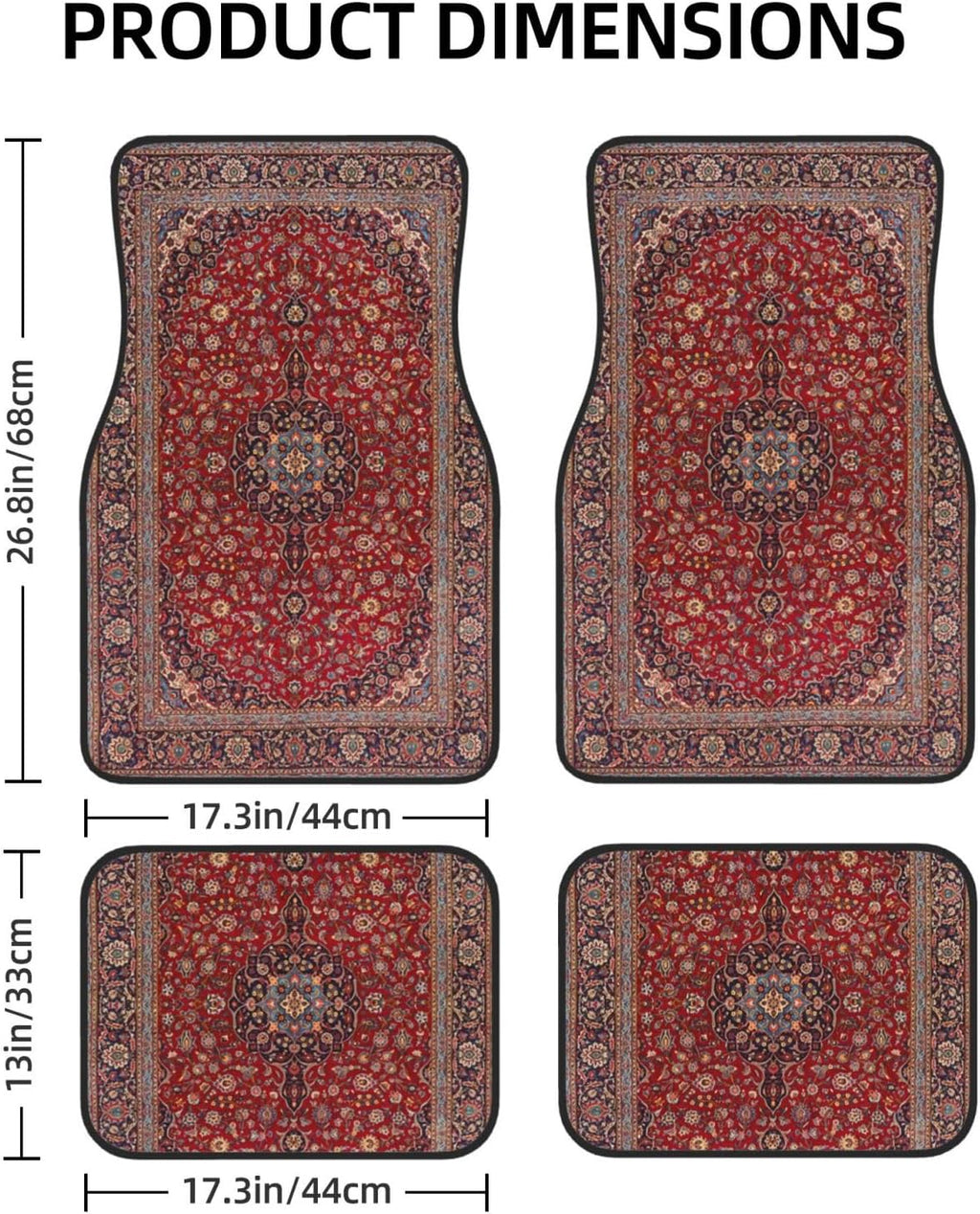 Car Floor Carpet Set of 4 Piece Elegant Retro Modern Vintage Persian Auto Interior Floor Mats Durable Front & Rear Carpets for Car Truck SUV & Van,Car Accessories Decoration