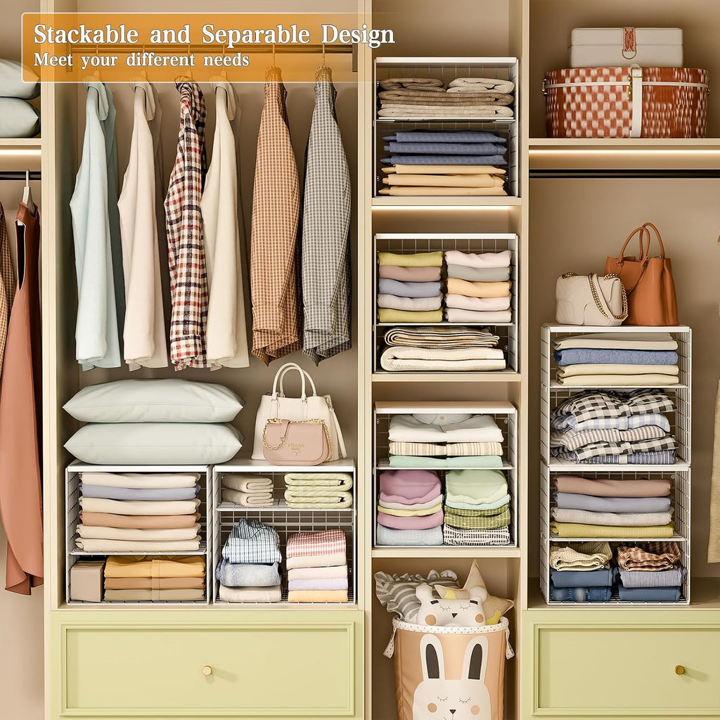 4-tier stackable closet organizers and storage shelves, closet on a desk or shelf