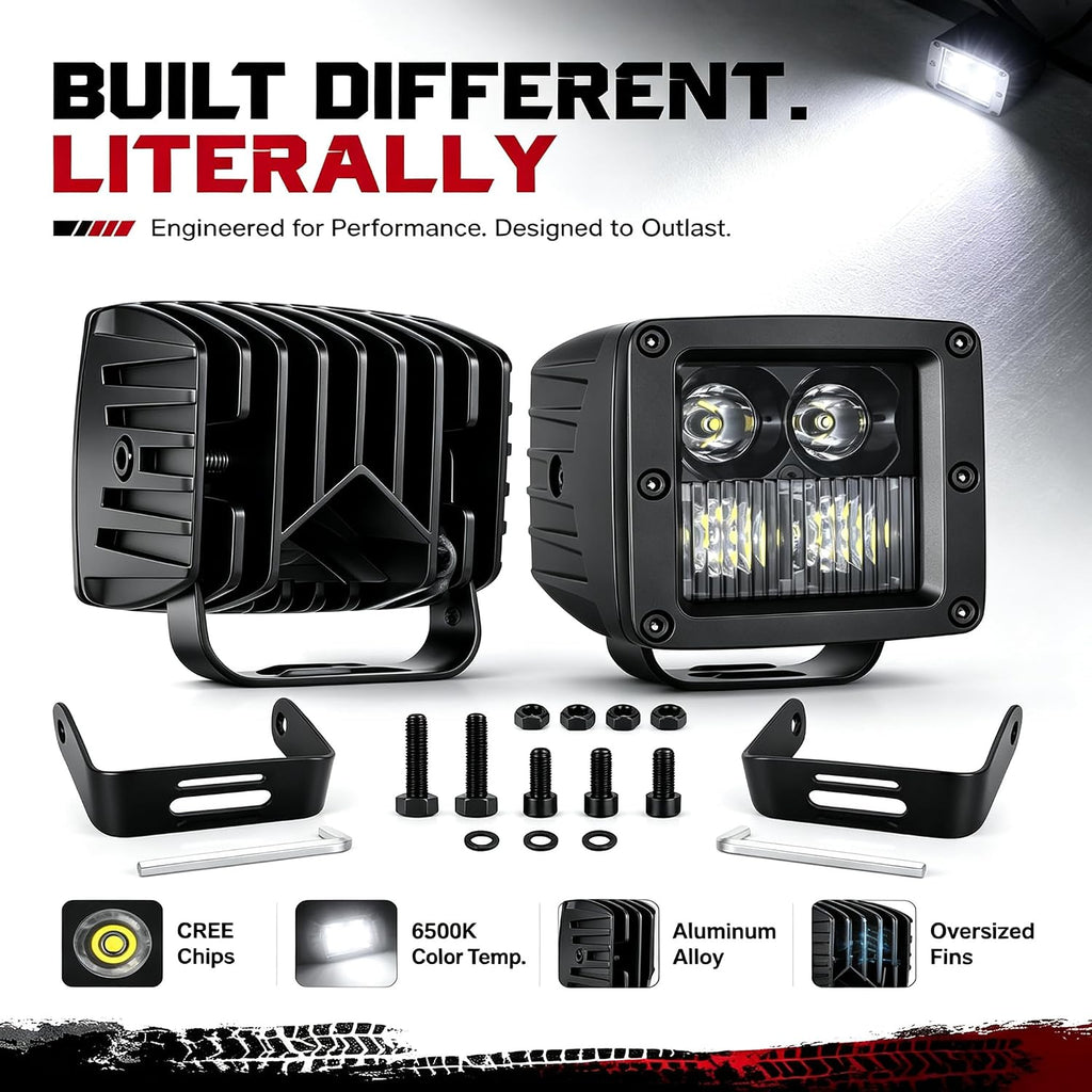 LED Cubes, 2PCS 3inch 80W CREE Combo Beam LED Pods Light Offroad