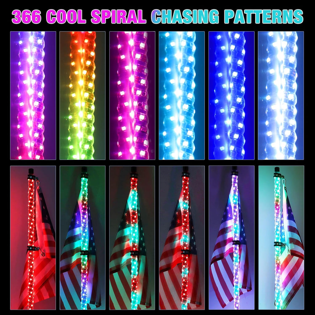 5FT(1.5M) RF Remote Control RGB LED Whips Light with Dacning/Chasing LED Antenna Light for Off-Road Vehicle ATV UTV RZR Jeep Trucks Dunes