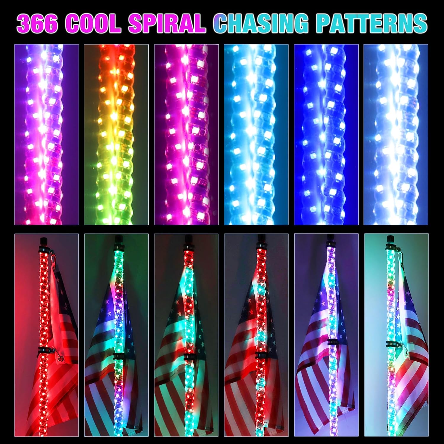 5FT(1.5M) RF Remote Control RGB LED Whips Light with Dacning/Chasing LED Antenna Light for Off-Road Vehicle ATV UTV RZR Jeep Trucks Dunes
