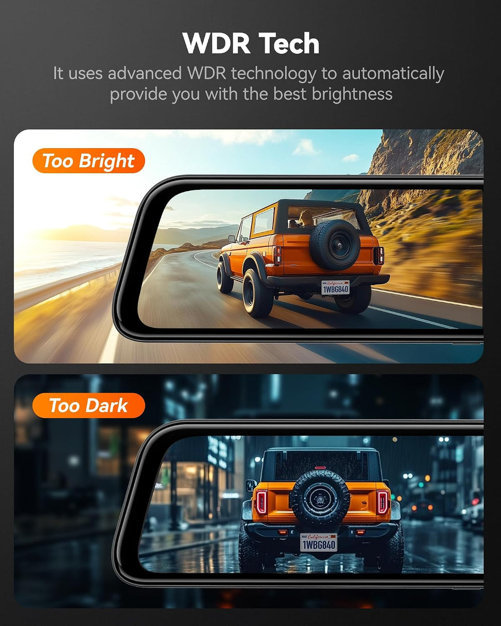 wolfbox g840s 12" 4k mirror dash cam backup, view 9