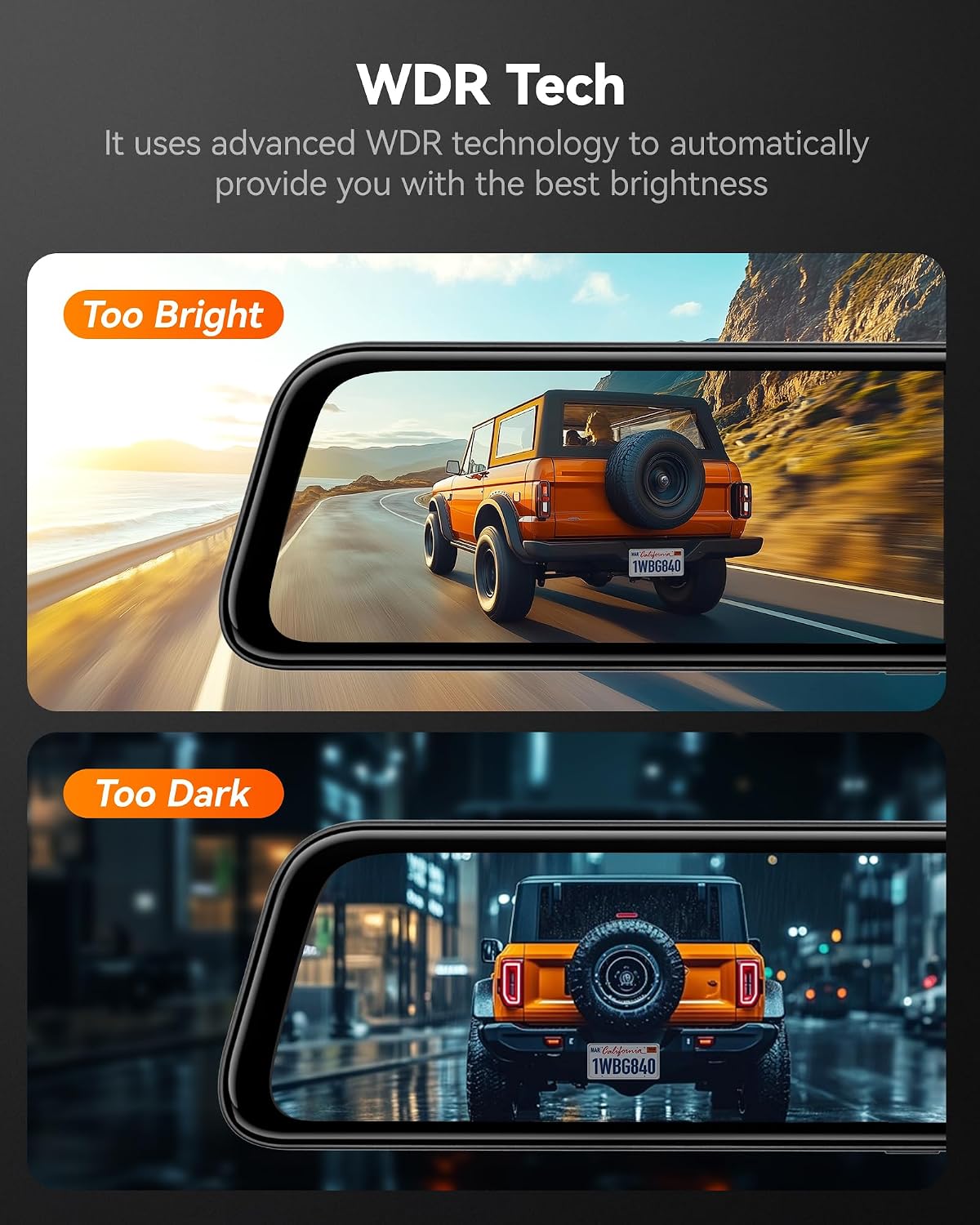 wolfbox g840s 12" 4k mirror dash cam backup, view 9