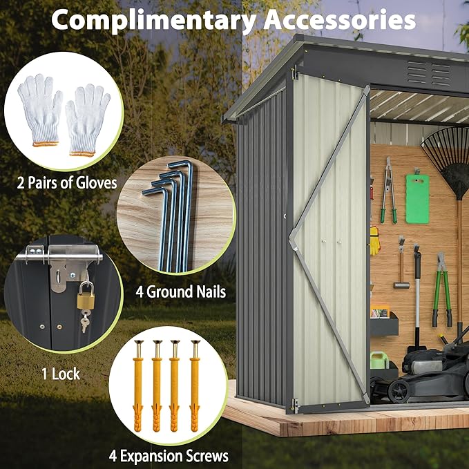 4x6 ft Metal Shed Outdoor Storage Shed, Metal Steel Utility Tool Shed Storage - Image 5