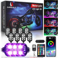 8PCS Motorcycle RGB LED Accent Lights with APP & RF Remote, Waterproof Frame & Engine Underglow Pods with Brake Turn Signal, 12V for Harley, Cruiser, Street, Sport Bike, Dirt Bike