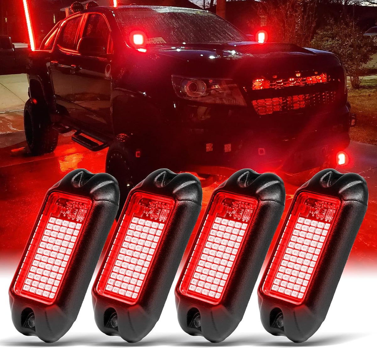 Nicoko 4Pods Pure Red LED Rock Lights 72 pcs LEDs high Power Rock Lights Neon