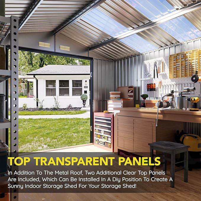 10x12 FT Outdoor Metal Storage Shed, Double Swing Doors, 2 Clear Windows - Image 3